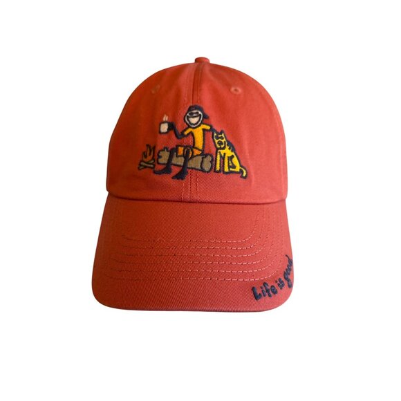 Life Is Good Red Baseball Cap With Embroidered Campfire Design Cotton - Picture 1 of 5
